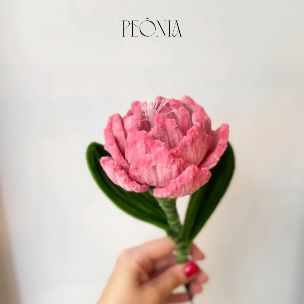Flor de Chenille - Peônia Rosé