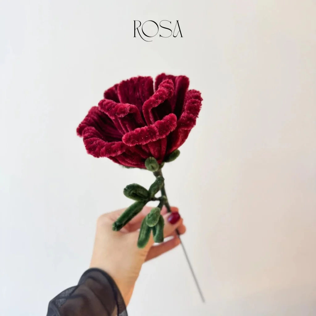 Flor de Chenille - Rosa Aveludada