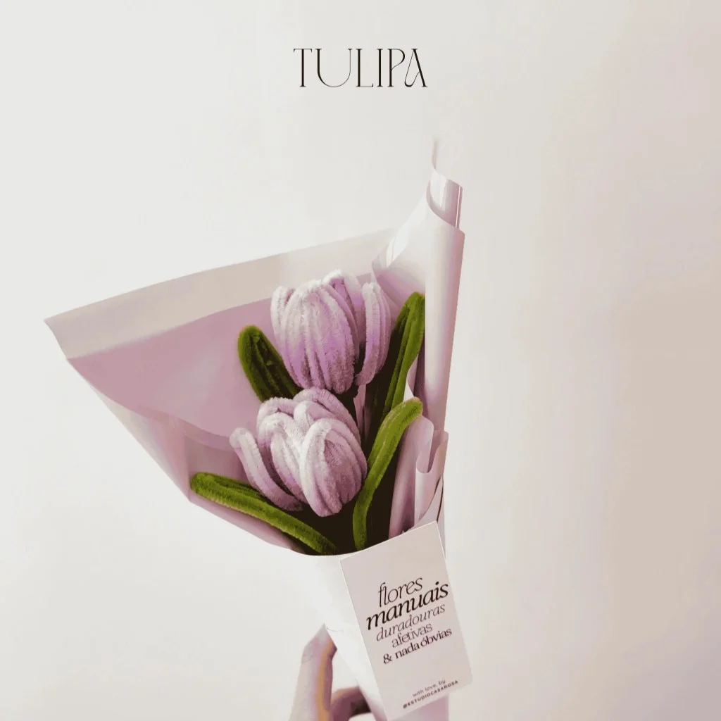Flor de Chenille - Tulipas no Cone