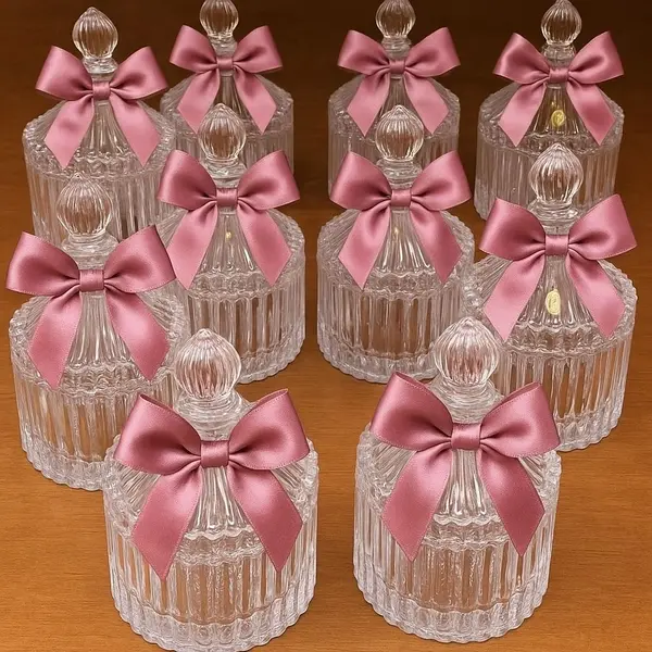 Caixinhas Cristal Laço Rosê — Presente e Lembrancinhas de Casamento personalizado em Campo Grande MS